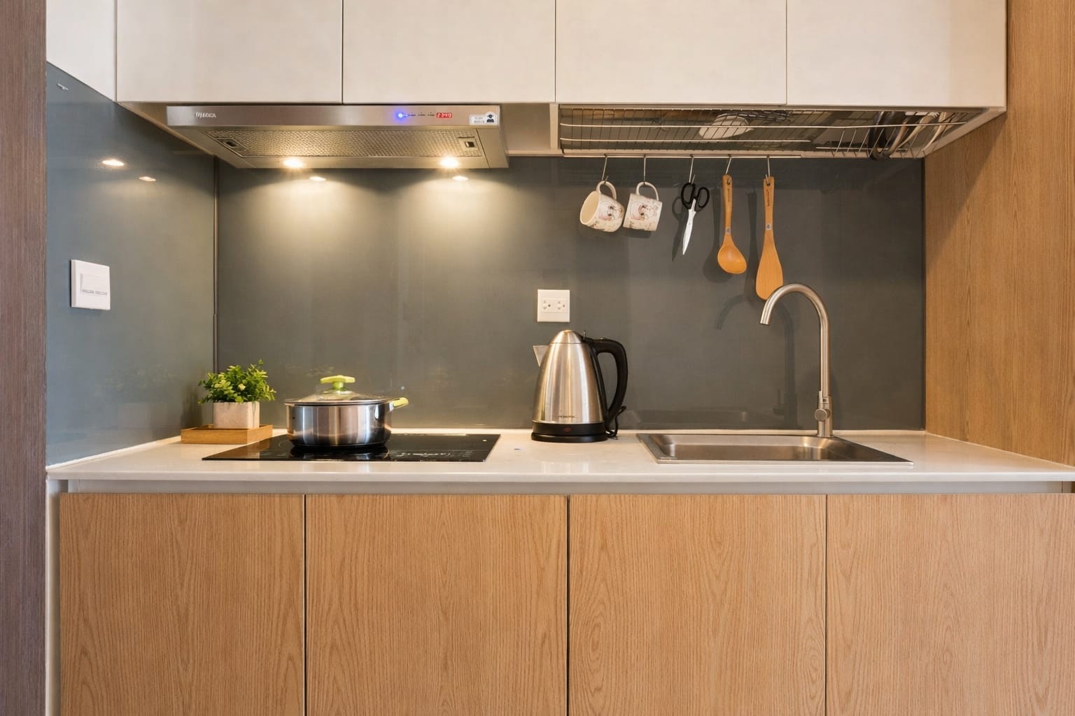 Kitchen area in studio apartment at Saigon Apartment