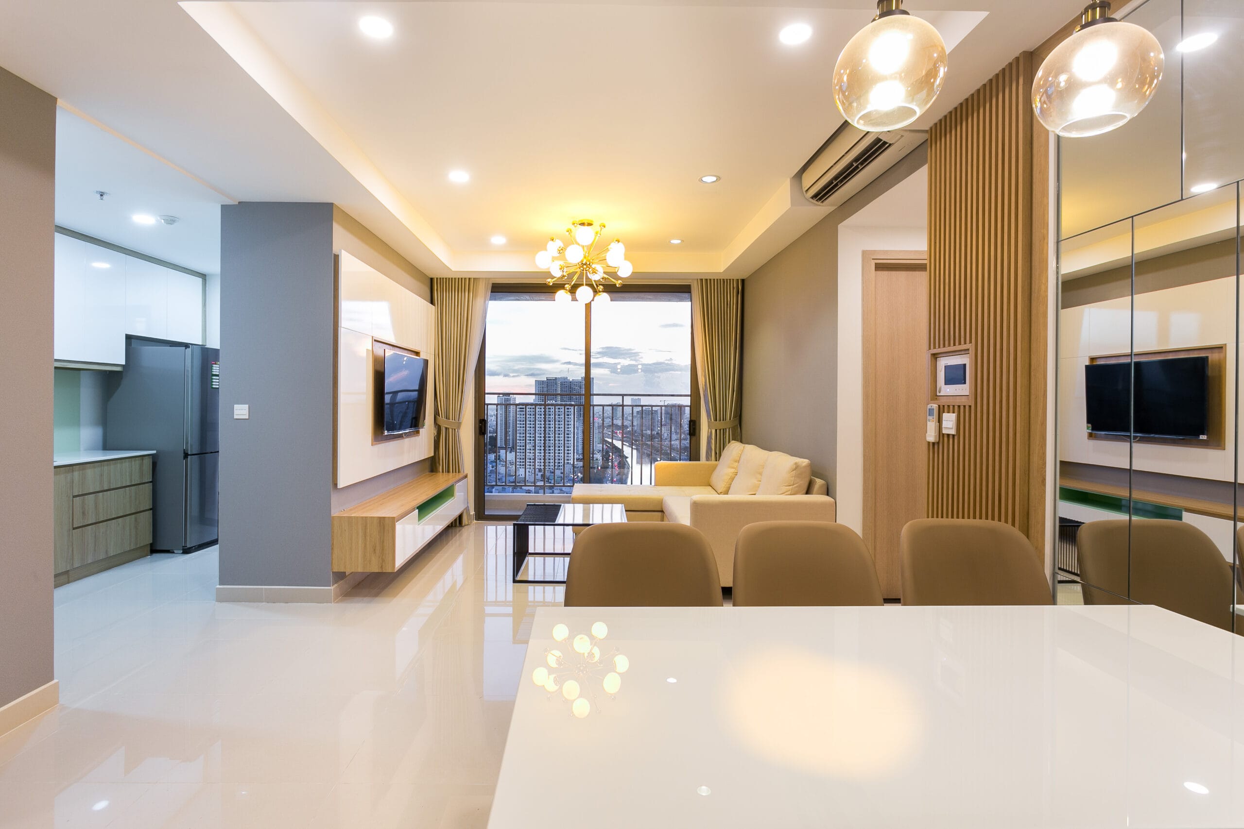 Spacious living room in 3 bedroom apartment at Saigon Apartment