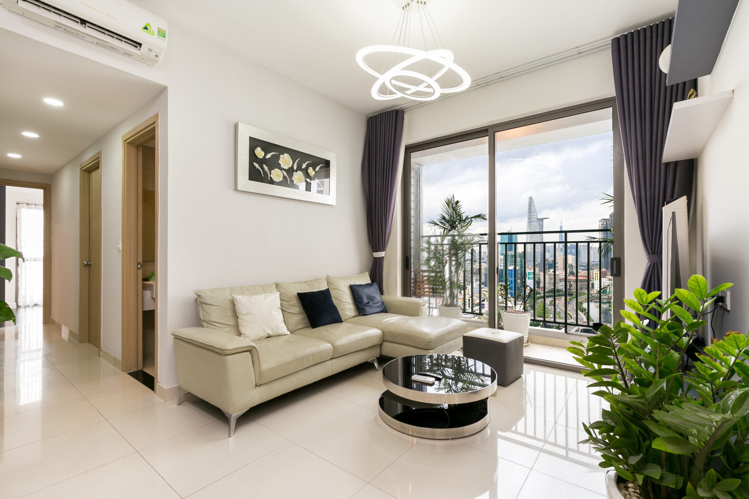 Comfortable sofa area in a short-term apartment in Ho Chi Minh City